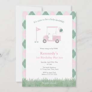 Invitación Fiesta de cumpleaños número uno de niña de golf ro