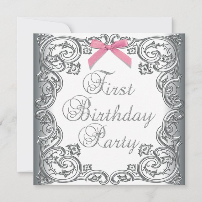 Invitación Fiesta de cumpleaños número uno de niñas de rosa b (Anverso)