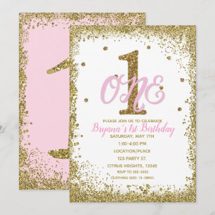 Invitación Fiesta de cumpleaños número uno de niñas rosa y do
