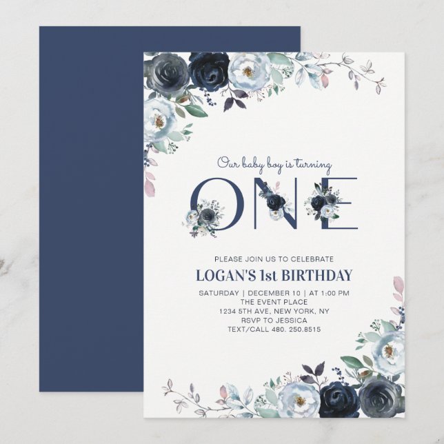 Invitación Fiesta de cumpleaños número uno de niño estilo boh (Anverso / Reverso)