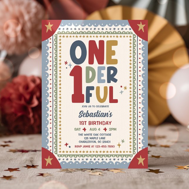 Invitación Fiesta de cumpleaños número uno de niño onederful  (Subido por el creador)