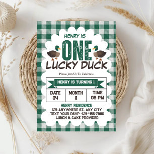 Invitación Fiesta de cumpleaños número uno de One Lucky Duck 