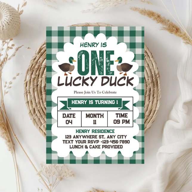 Invitación Fiesta de cumpleaños número uno de One Lucky Duck  (Subido por el creador)