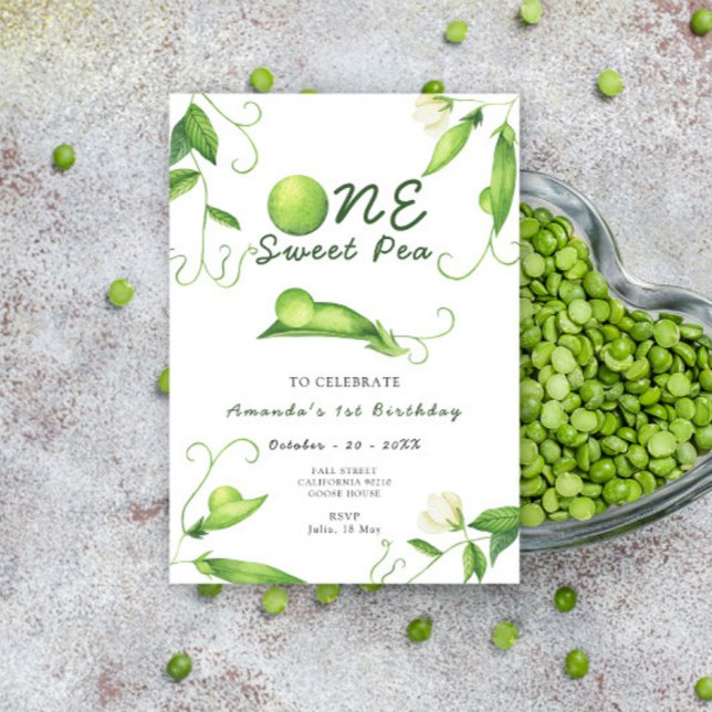 Invitación Fiesta de cumpleaños número uno de One Sweet Pea (Subido por el creador)