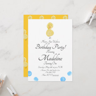 Invitación Fiesta de cumpleaños número uno de patito pintada 