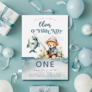 Invitación Fiesta de cumpleaños número uno de pesca para niño