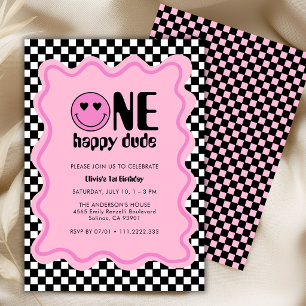 Invitación Fiesta de cumpleaños número uno de Retro One Happy