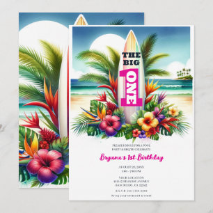 Invitación Fiesta de cumpleaños número uno de Tropical Surfbo