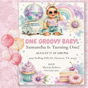 Invitación Fiesta de cumpleaños número uno de una niña boho g