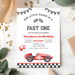 Invitación Fiesta de cumpleaños número uno del niño con coche