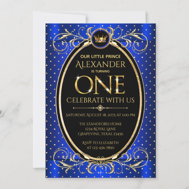 Invitación Fiesta de cumpleaños número uno del príncipe azul  (Anverso)