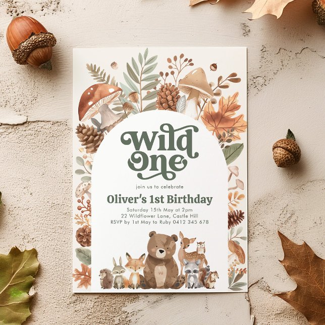 Invitación Fiesta de cumpleaños número uno en el bosque Salva (Wild One! Woodlands 1st Birthday Party Invitation)