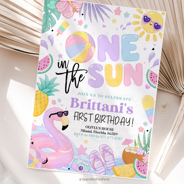 Invitación Fiesta de cumpleaños número uno en el sol (One in the Sun birthday invite, 1st birthday invitation, pool party invite, beach birthday invite, s)