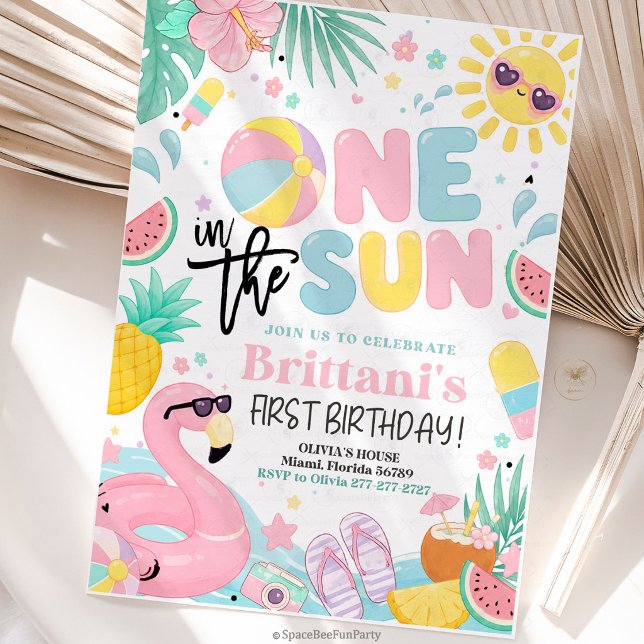 Invitación Fiesta de cumpleaños número uno en el sol (One in the Sun birthday invite, 1st birthday invitation, pool party invite, beach birthday invite, s)