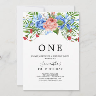 Invitación Fiesta de cumpleaños número uno Flora moderna