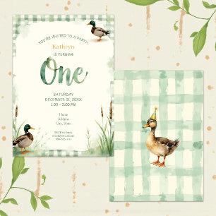 Invitación Fiesta de cumpleaños número uno Pato acuarela azul