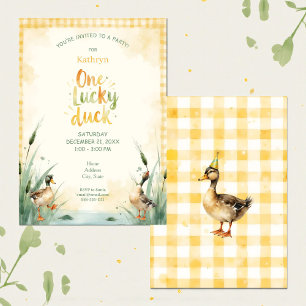 Invitación Fiesta de Cumpleaños Número Uno Pato Acuarela Turq