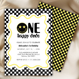 Invitación Fiesta de cumpleaños número uno Retro One Happy Du