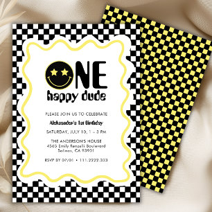 Invitación Fiesta de cumpleaños número uno Retro One Happy Du