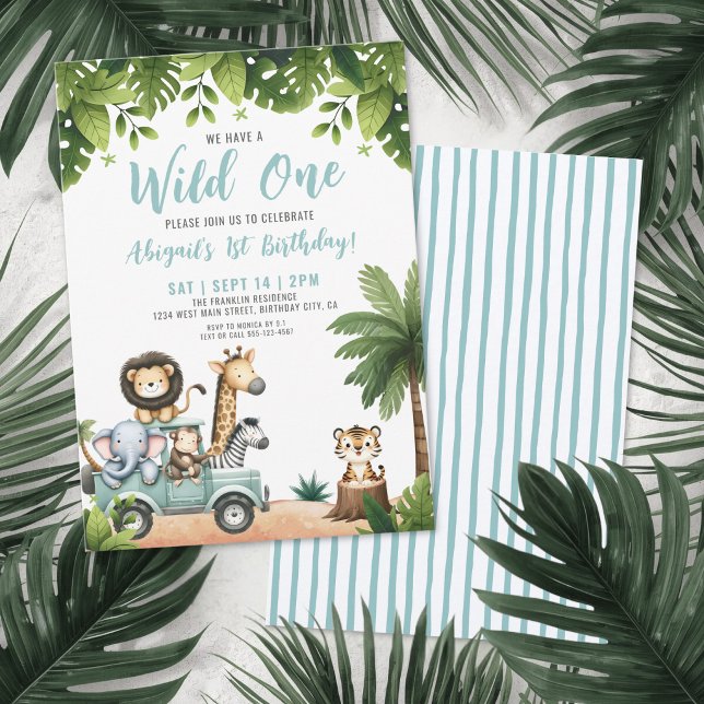 Invitación Fiesta de cumpleaños número uno Safari de Wild One (Wild One Safari 1st Birthday Party Invitation )