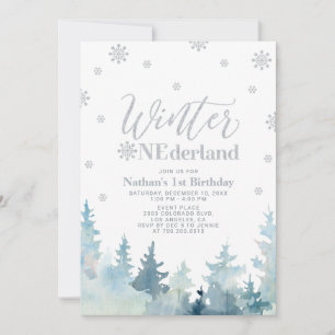 Invitación Fiesta de cumpleaños número uno Silver Snow Winter