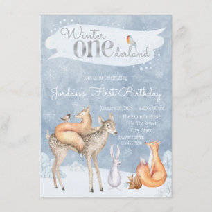 Invitación Fiesta de cumpleaños número uno Woodland Winter ON