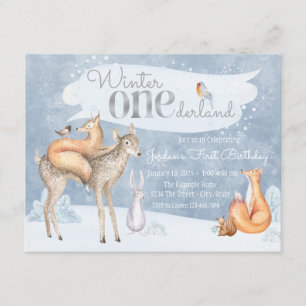 Invitación Fiesta de cumpleaños número uno Woodland Winter ON