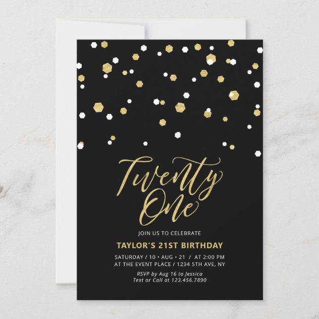 Invitación Fiesta de cumpleaños número veintiuno 21 simple ne (Anverso)