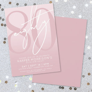 Invitación Fiesta de Cumpleaños Ochenta Elegante Rosa 80