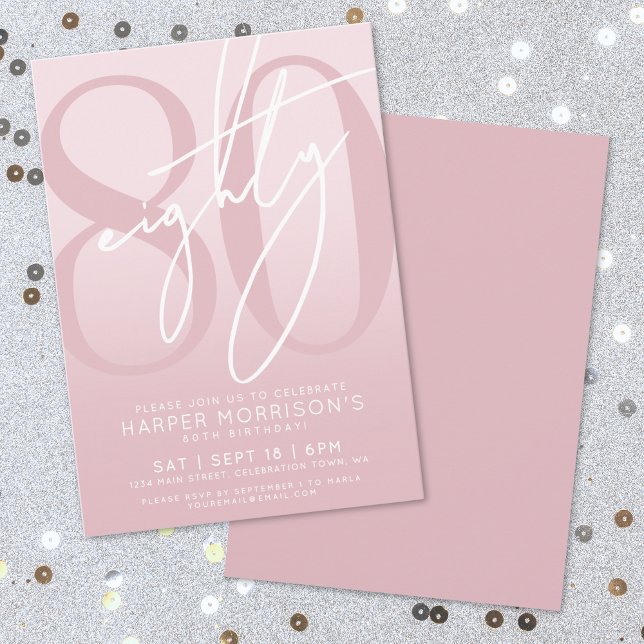 Invitación Fiesta de Cumpleaños Ochenta Elegante Rosa 80 (Elegant Eighty Pink 80th Birthday Party Invitation)
