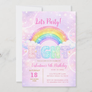 Invitación Fiesta de Cumpleaños Ocho Arcoíris Rosa Purpura Br