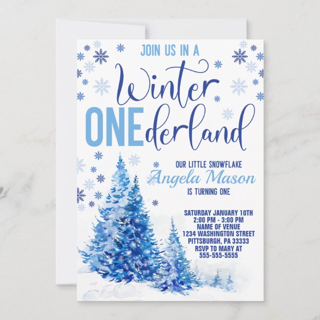 Invitación Fiesta de cumpleaños Onederland de invierno (Anverso)