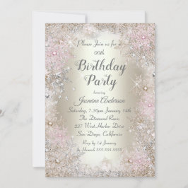 Invitación Fiesta de cumpleaños Oro Beige Invierno Rosa Marav