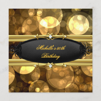 Invitación Fiesta de Cumpleaños Oro Diamante Negro