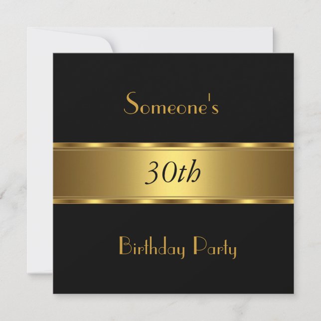Invitación Fiesta de Cumpleaños Oro Negro 30 40.º  (Anverso)