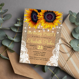 Invitación Fiesta de cumpleaños otoño girasoles arpillera y e