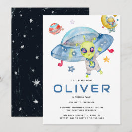 Invitación Fiesta de Cumpleaños OVNI Alien Espacial Moderno L