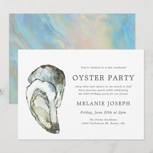Invitación Fiesta de cumpleaños Oyster Pearl| Dos ostras (Anverso / Reverso)