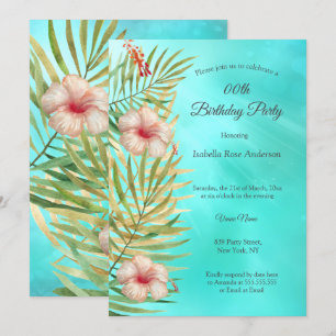 Invitación Fiesta de Cumpleaños Palma Trópico Hibisco Turques