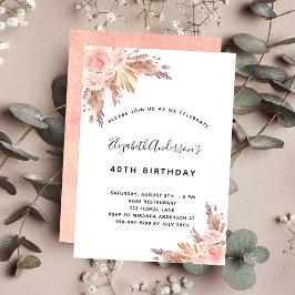 Invitación Fiesta de cumpleaños pampas pasto rosa oro rubor f