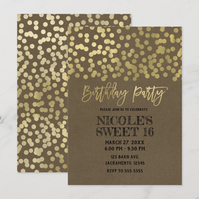 Invitación Fiesta de Cumpleaños Papel Kraft Rústico Chic Mode (Anverso / Reverso)