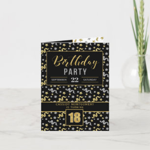 Invitación Fiesta de cumpleaños para 18º negro y oro