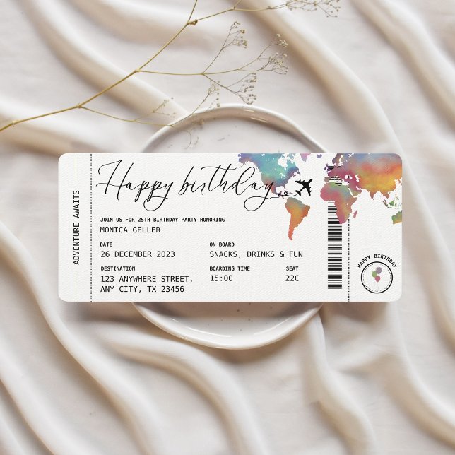 Invitación Fiesta de cumpleaños para adultos con tema de viaj (Boarding Pass Birthday Party Invitation)