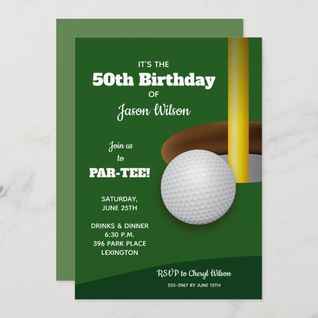 Invitación Fiesta de cumpleaños para adultos de golf (Anverso / Reverso)