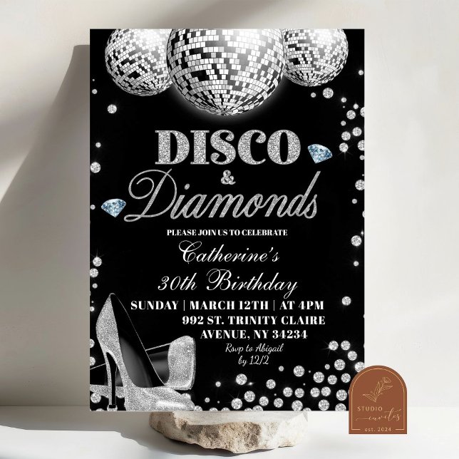 Invitación Fiesta de cumpleaños para adultos Disco y Diamante (Subido por el creador)
