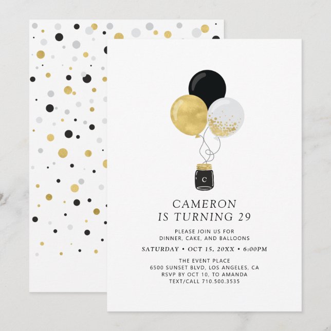 Invitación Fiesta de cumpleaños para adultos modernos con glo (Anverso / Reverso)