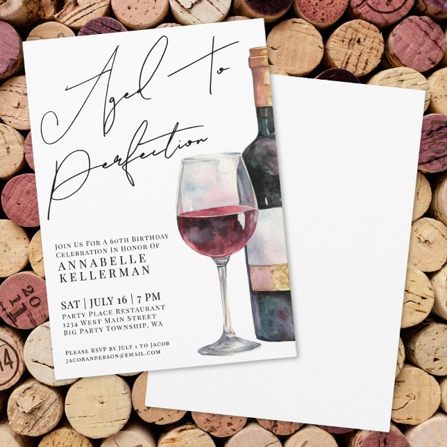 Invitación Fiesta de cumpleaños para adultos simple de vino (Wine Simple Adult Birthday Party Invitation)