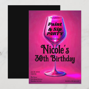 Invitación Fiesta de cumpleaños para adultos Sip & Paint Wine