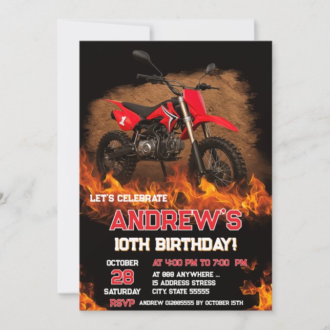 Invitación Fiesta de cumpleaños para ciclismo de Motocross de (Anverso)