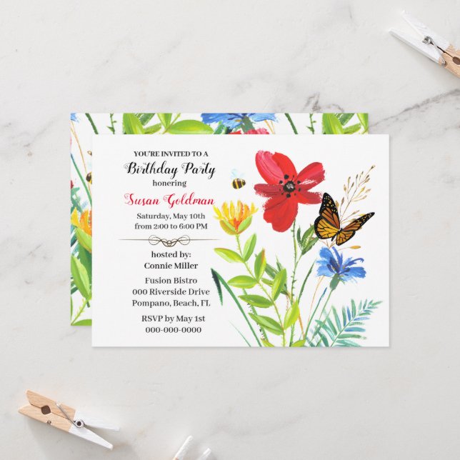 Invitación Fiesta de cumpleaños para el diseño de las flores  (Anverso/Reverso In Situ)